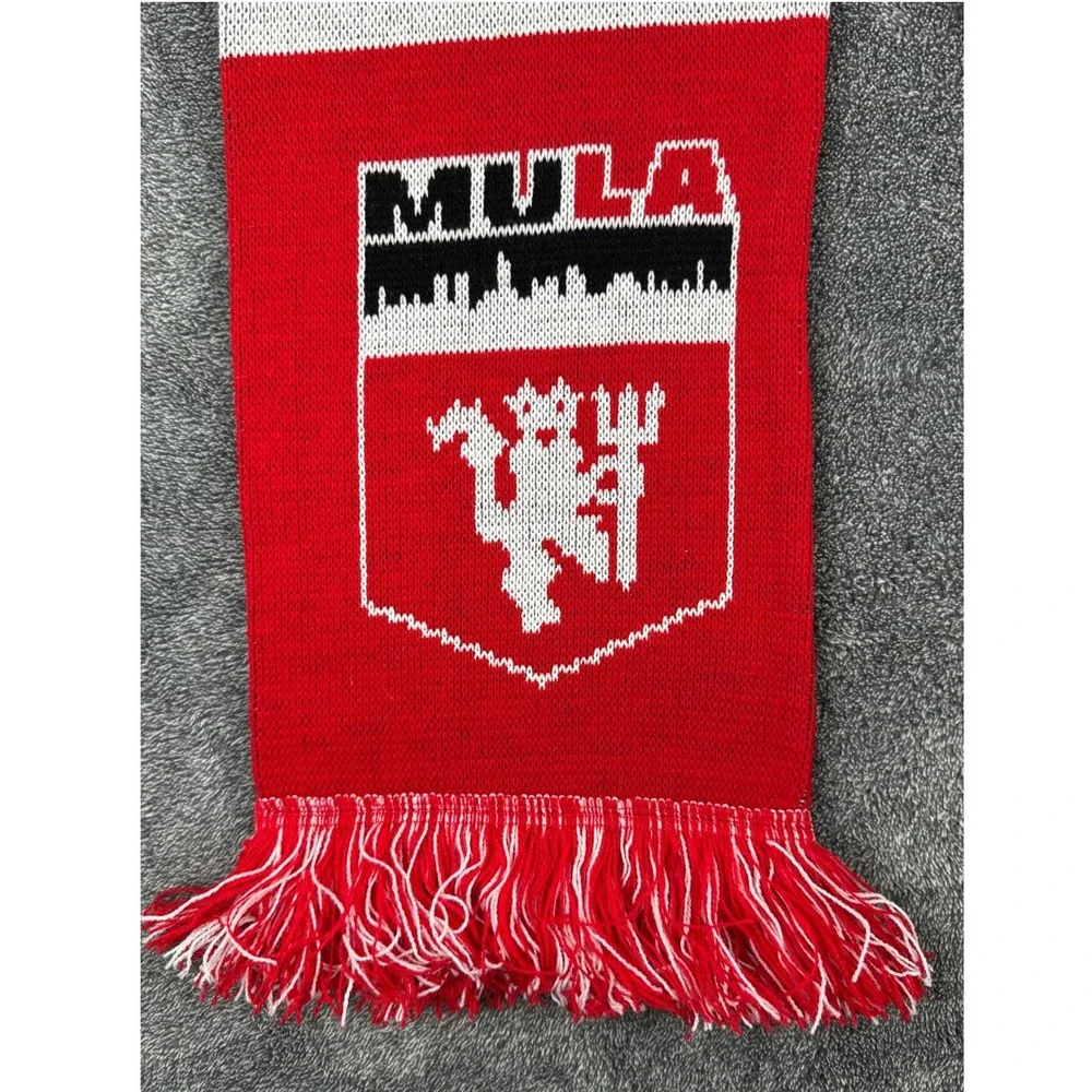 Ruffneck Scarve Manchester United MULA Soccer Scarf Red White Black Striped Knit